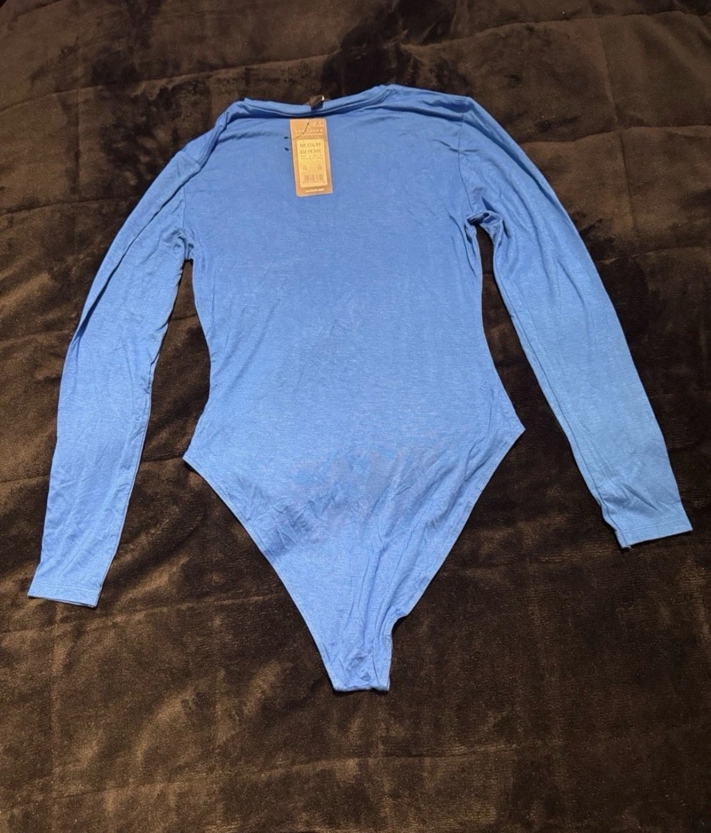 New Look Petite Long Sleeve Bodysuit Blue UK 10 Crew Neck BNWT