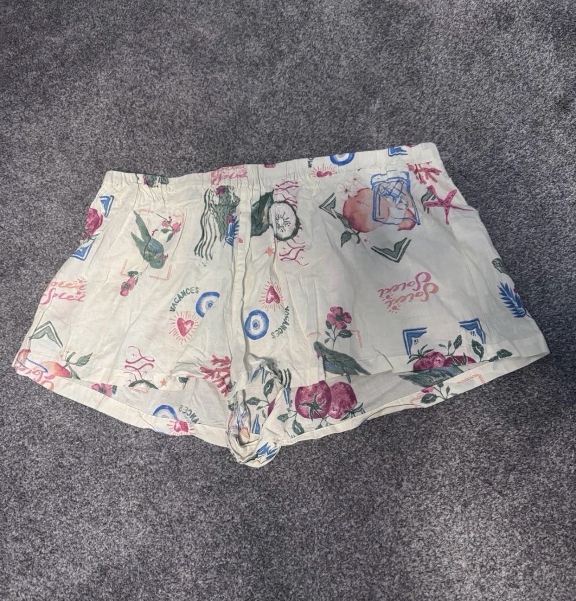 ASOS DESIGN Curve Cotton Beach Shorts Cream Tropical Print UK 18 Summer