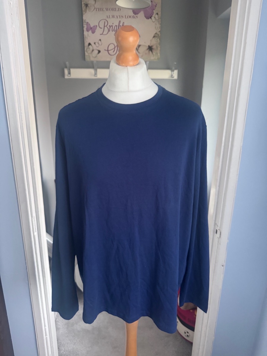 TU Man Long Sleeve T-Shirt Navy Blue XL 100% Cotton Crew Neck Casual Top