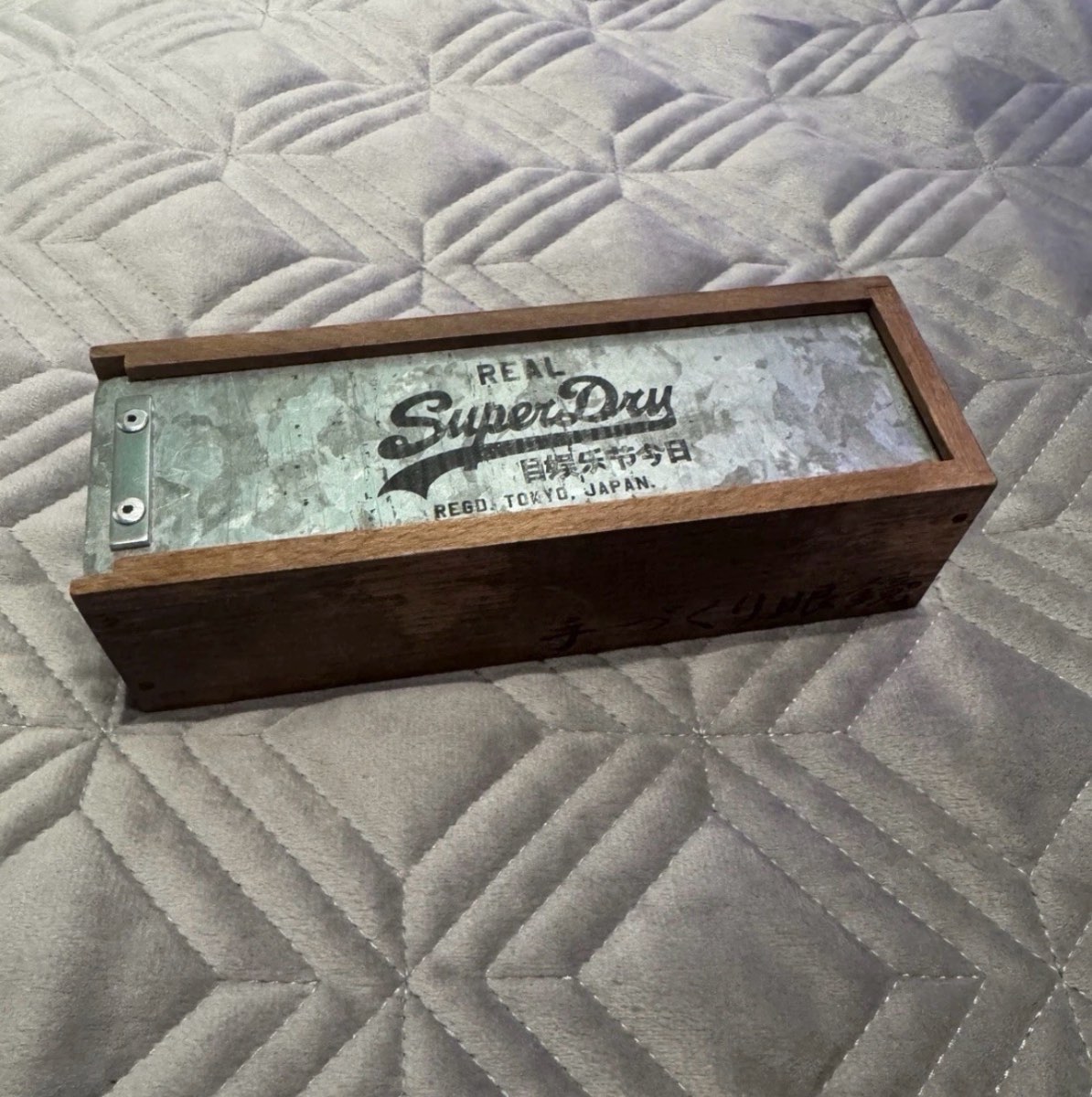 Vintage Superdry Wooden Storage Box Brown One Size Sliding Metal Lid Display Case