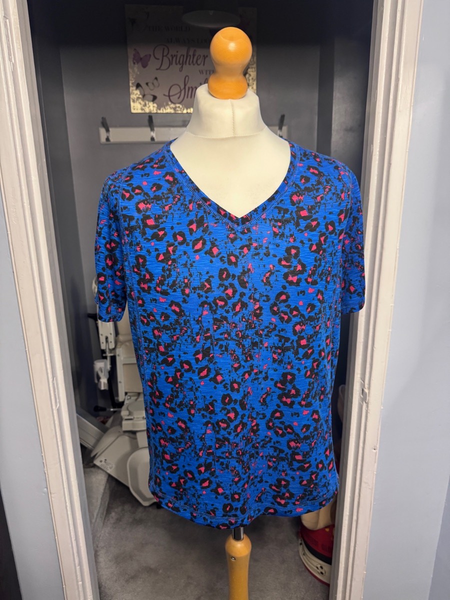 Next Active Sports T-Shirt Blue Leopard Print UK 12–14 (M) Quick Dry Summer Gym Running