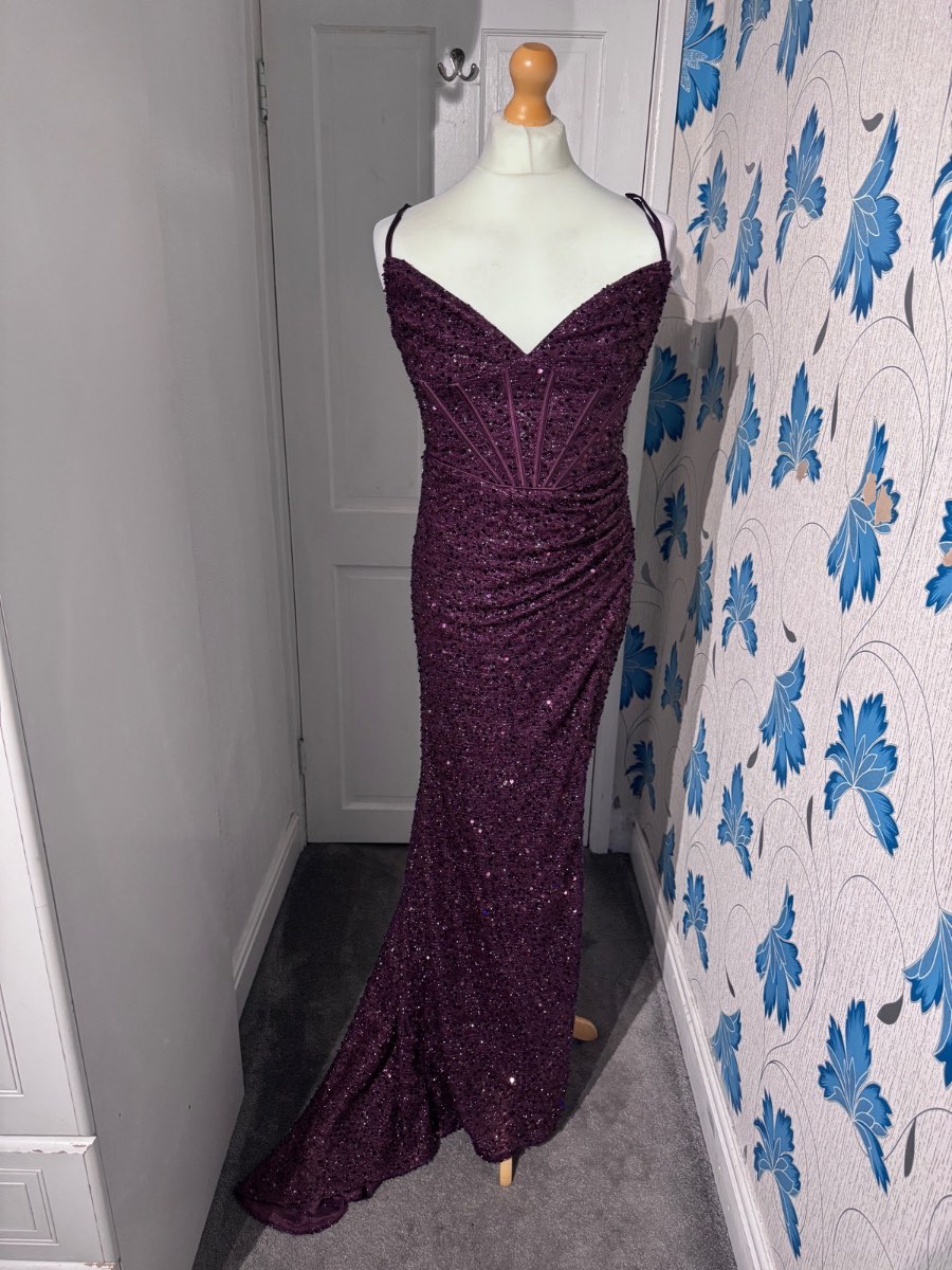 Ladyce Maxi Evening Gown Purple UK 12-14 (L) Sequin Corset Lace-Up Prom Party Dress