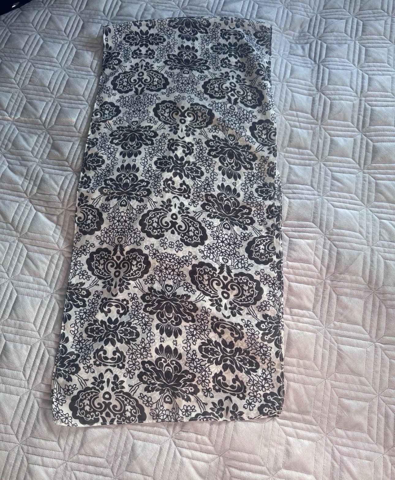 Floral Infinity Scarf Cream Brown Lightweight Damask Print Loop Snood