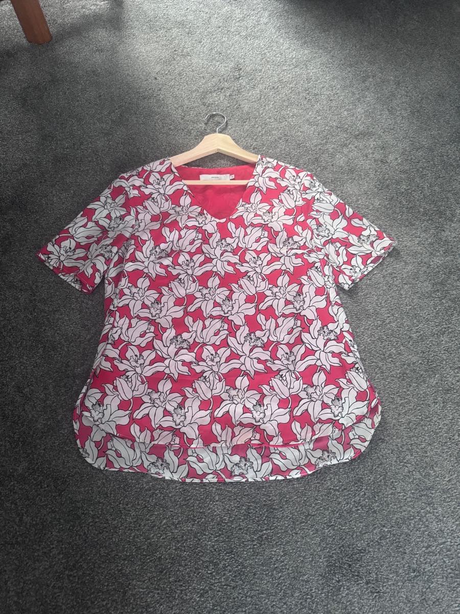 John Lewis Summer Floral Blouse Pink UK 10 Short Sleeve Lined Top