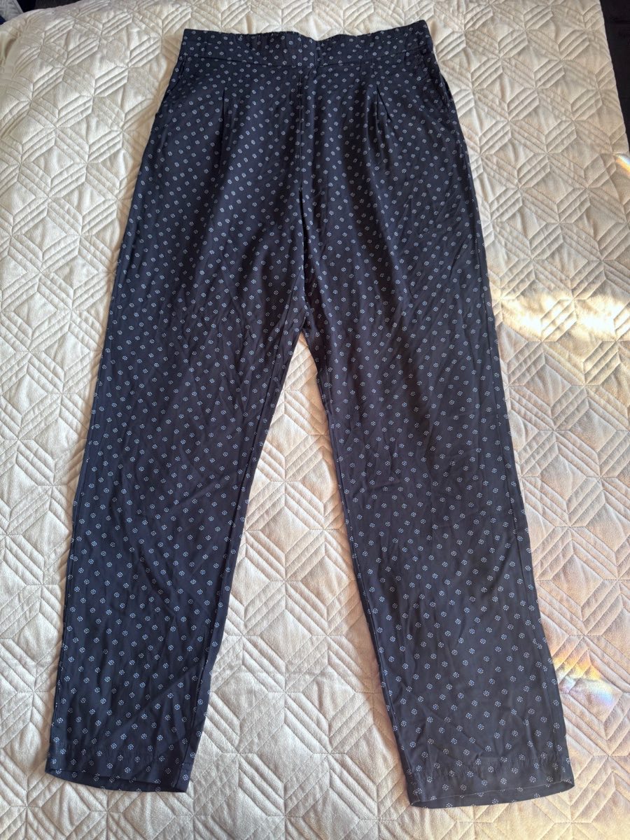 M&S Collection Trousers Navy Print UK 12 Long Lightweight Pull On Tapered