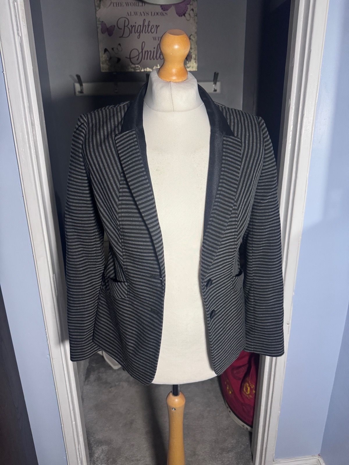 Jasper J Conran Blazer Jacket Black Grey UK 12 Striped Satin Lapel