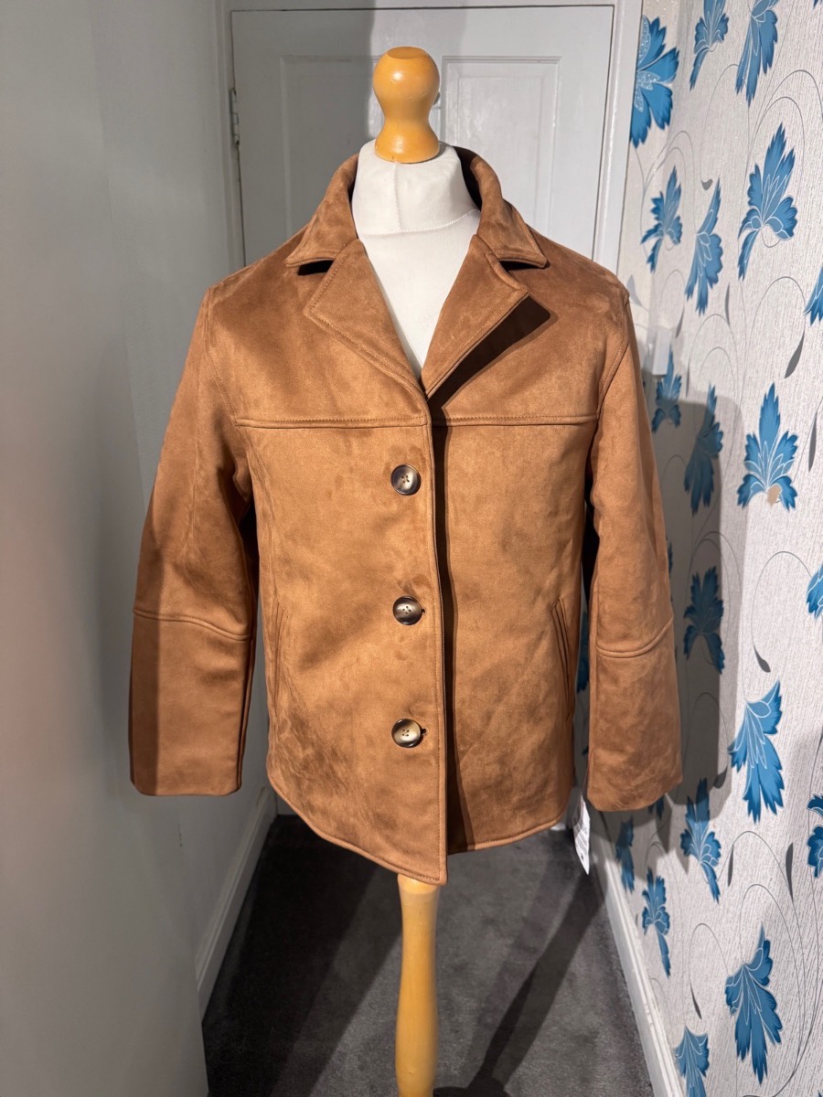 ASOS DESIGN Faux Suede Jacket Camel UK 8-10 NWT Button Front Autumn Winter