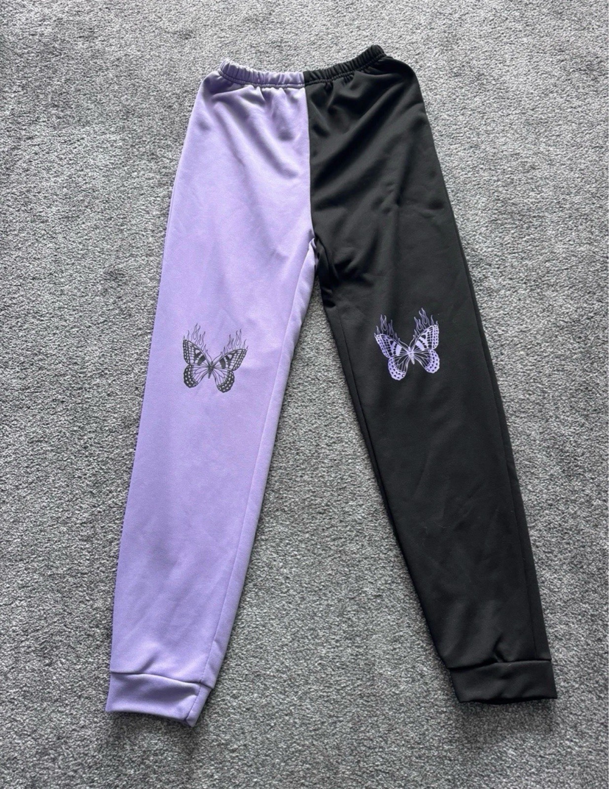 Unbranded Black Lilac Joggers Age 13-14 Butterfly Flame Y2K Alt