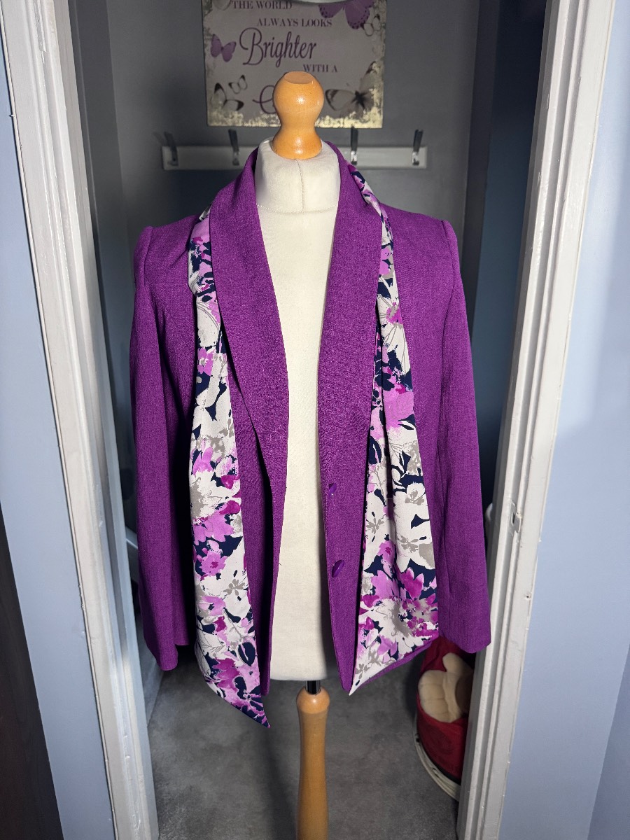 Honor Millburn Purple Blazer Jacket UK 14 Detachable Floral Scarf Smart Formal