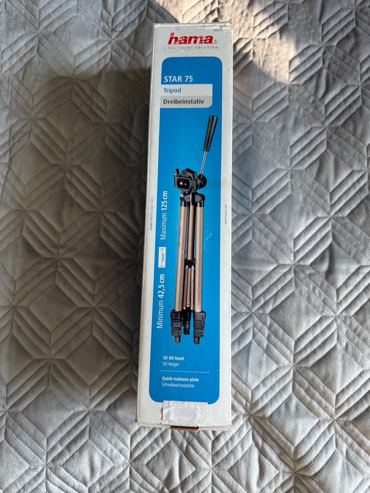 Hama Star 75 Camera Tripod Champagne 125cm 3D Head Case Box 04175