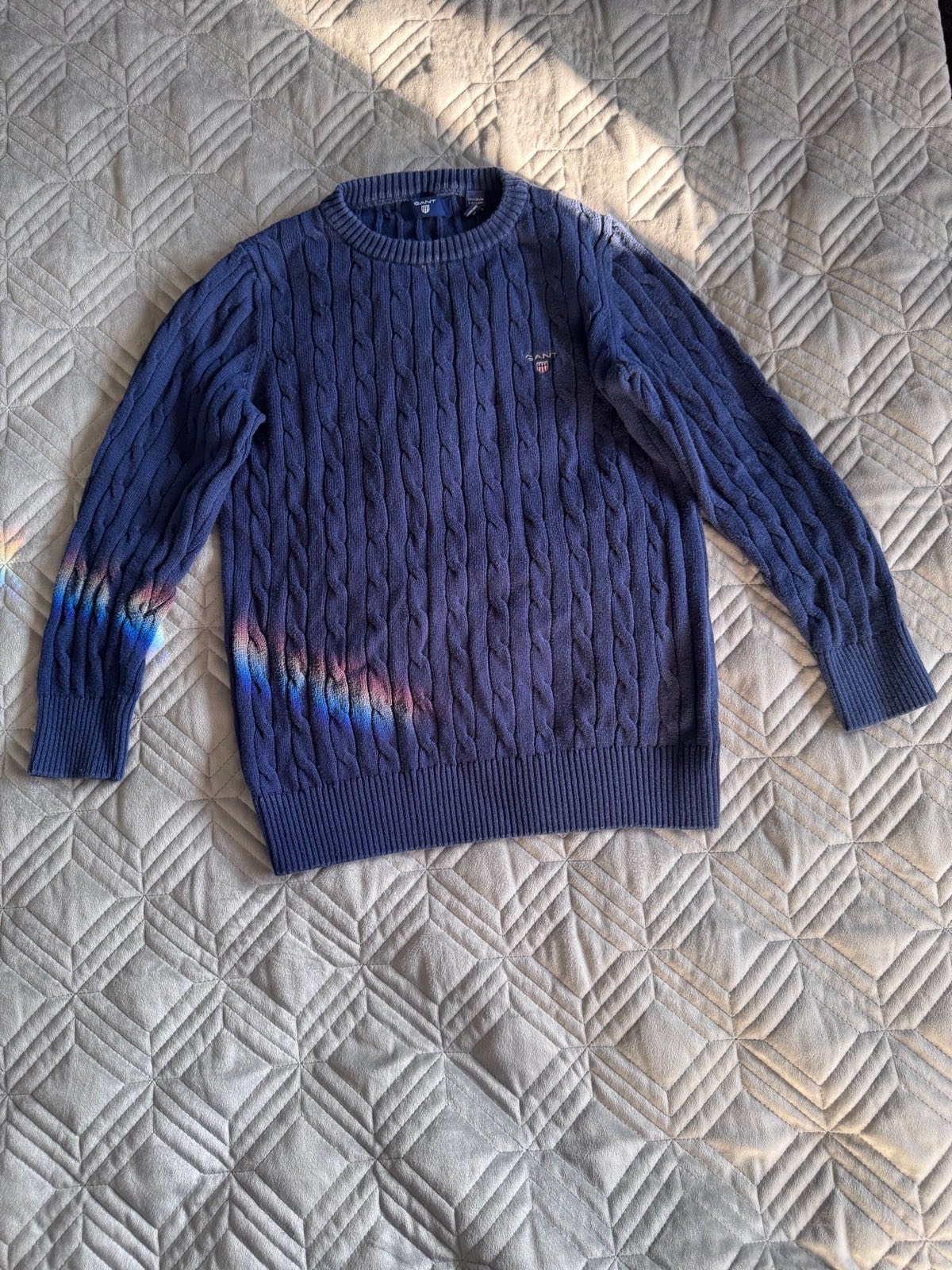 GANT Kids Navy Cable Knit Cotton Jumper Age 7–8 Years Crew Neck