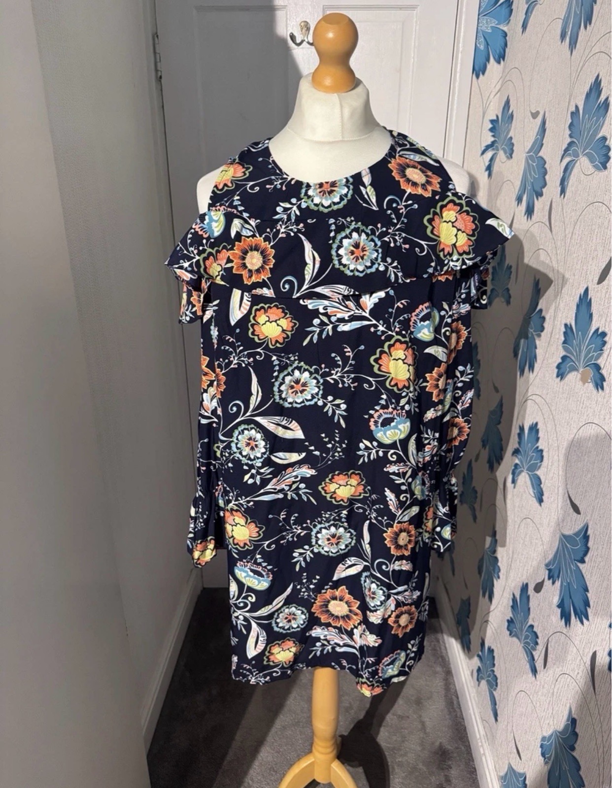 AX Paris Curve Cold Shoulder Floral Dress Navy UK 18 Summer Party