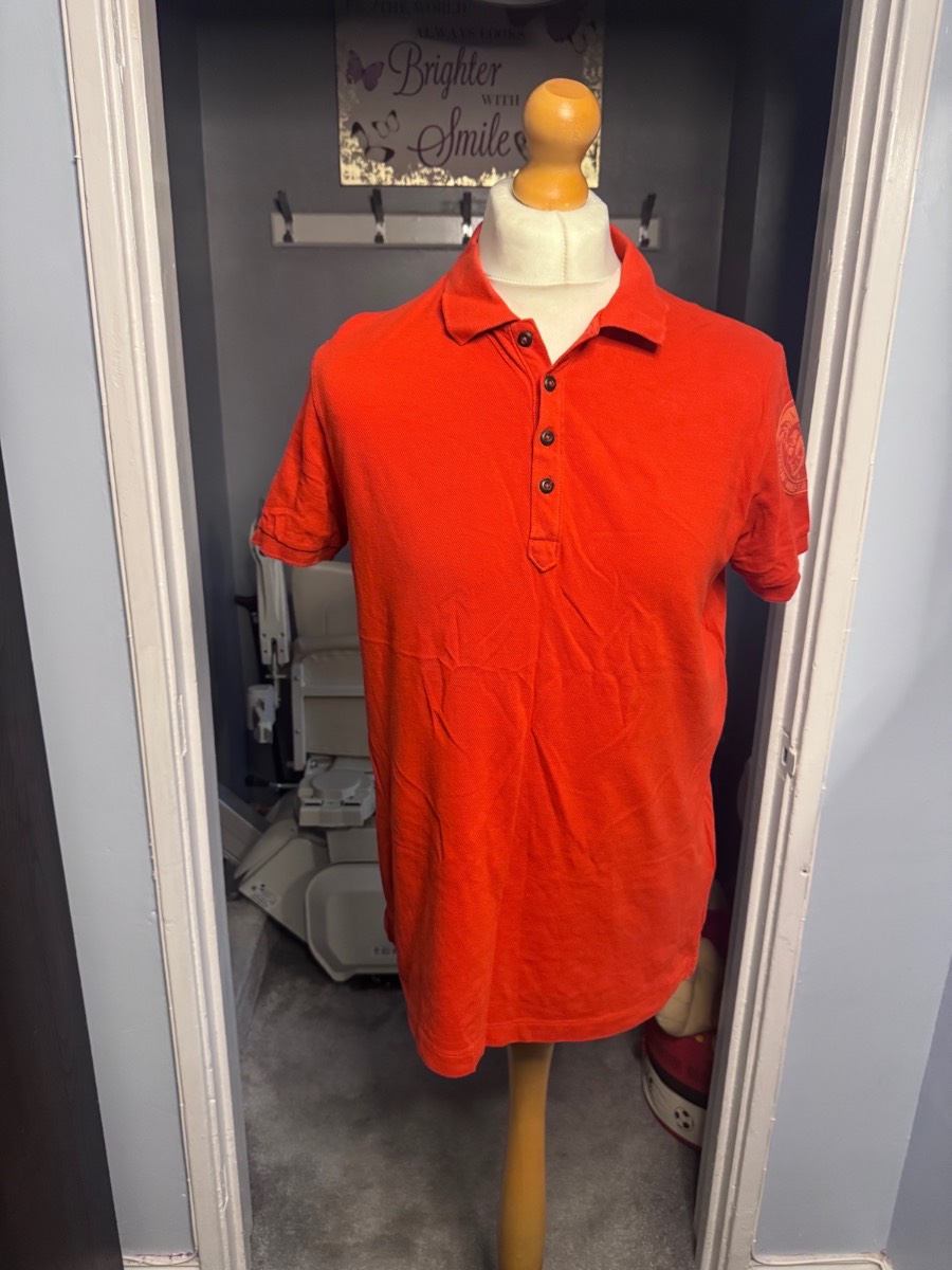 Diesel Summer Polo Shirt Red Medium M Short Sleeve 100% Cotton Logo Sleeve