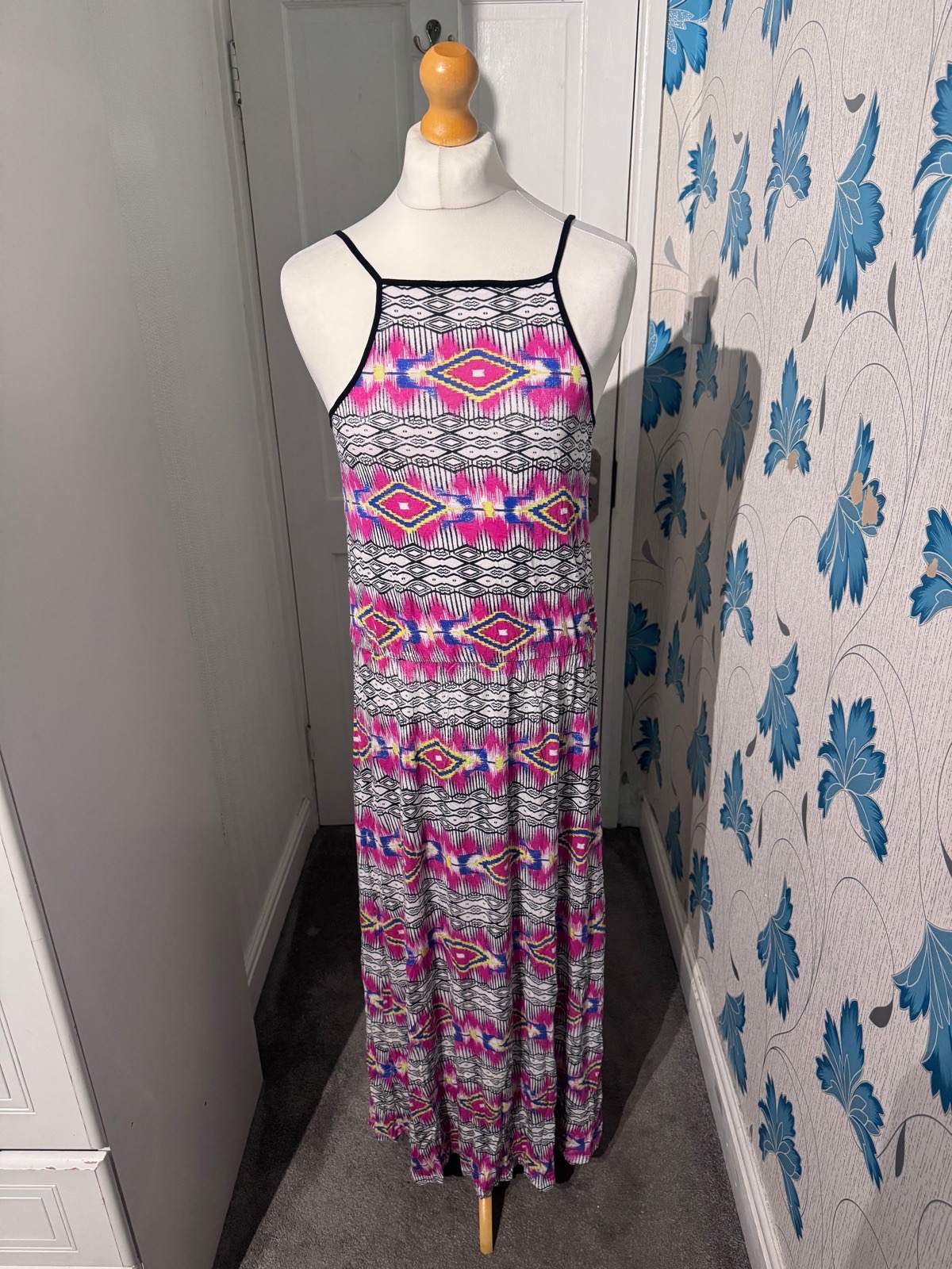F&F Maxi Dress Pink Aztec Geometric Print UK 18 Summer Holiday