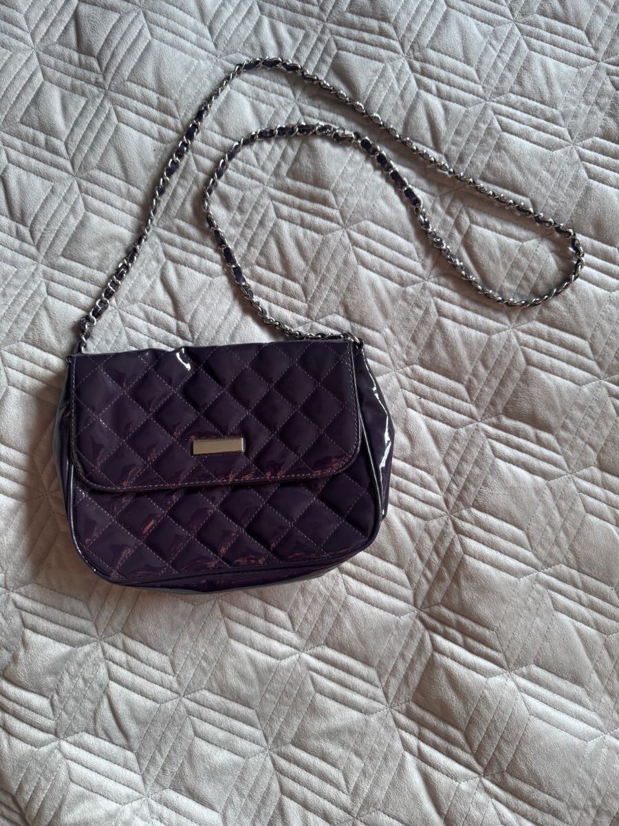 M&Co Purple Quilted Patent Crossbody Shoulder Bag One Size Chain Strap Handbag