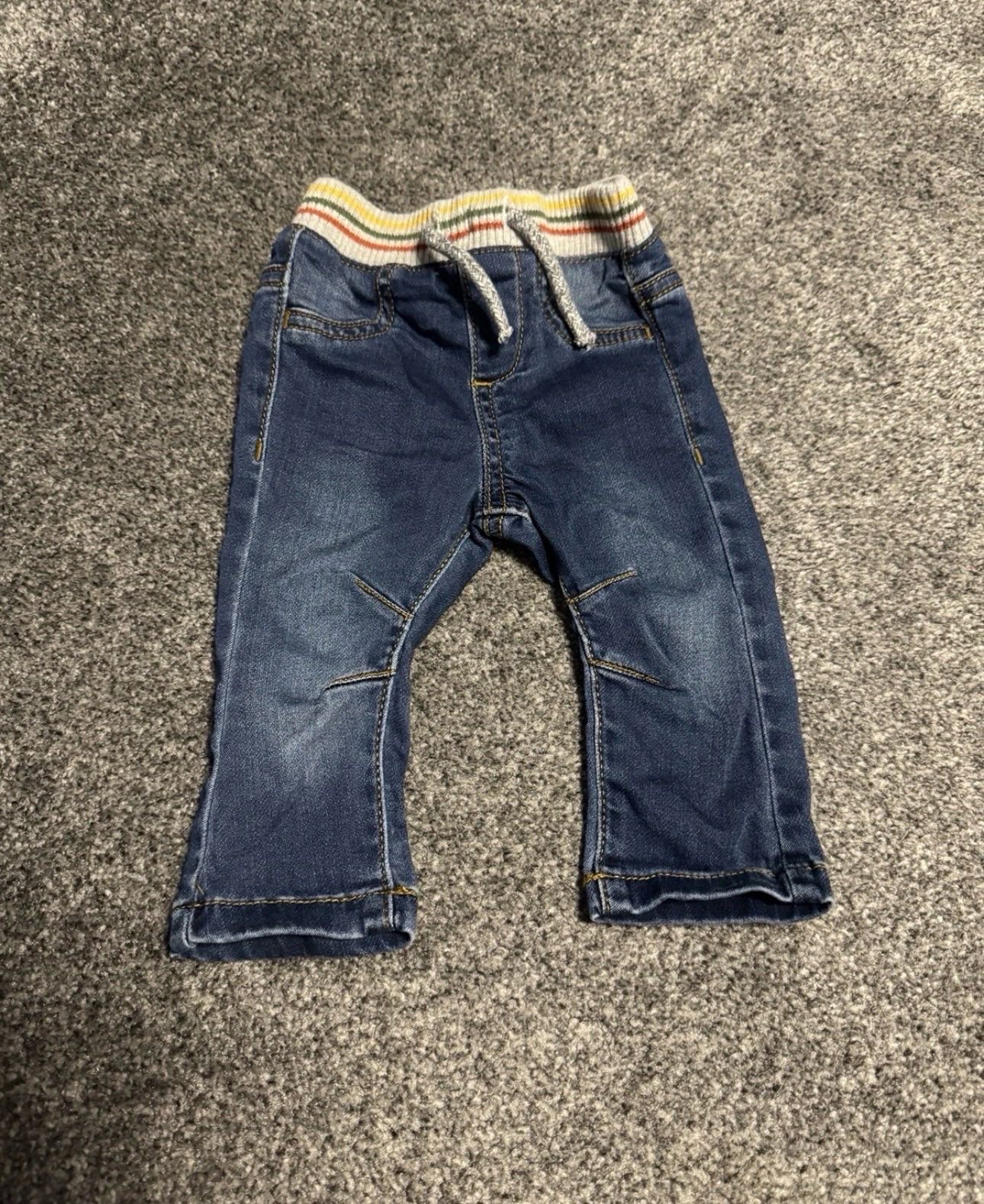 Nutmeg Baby Jeans Blue 0-3 Months 62cm Ribbed Waist Pull-On Stretch Denim