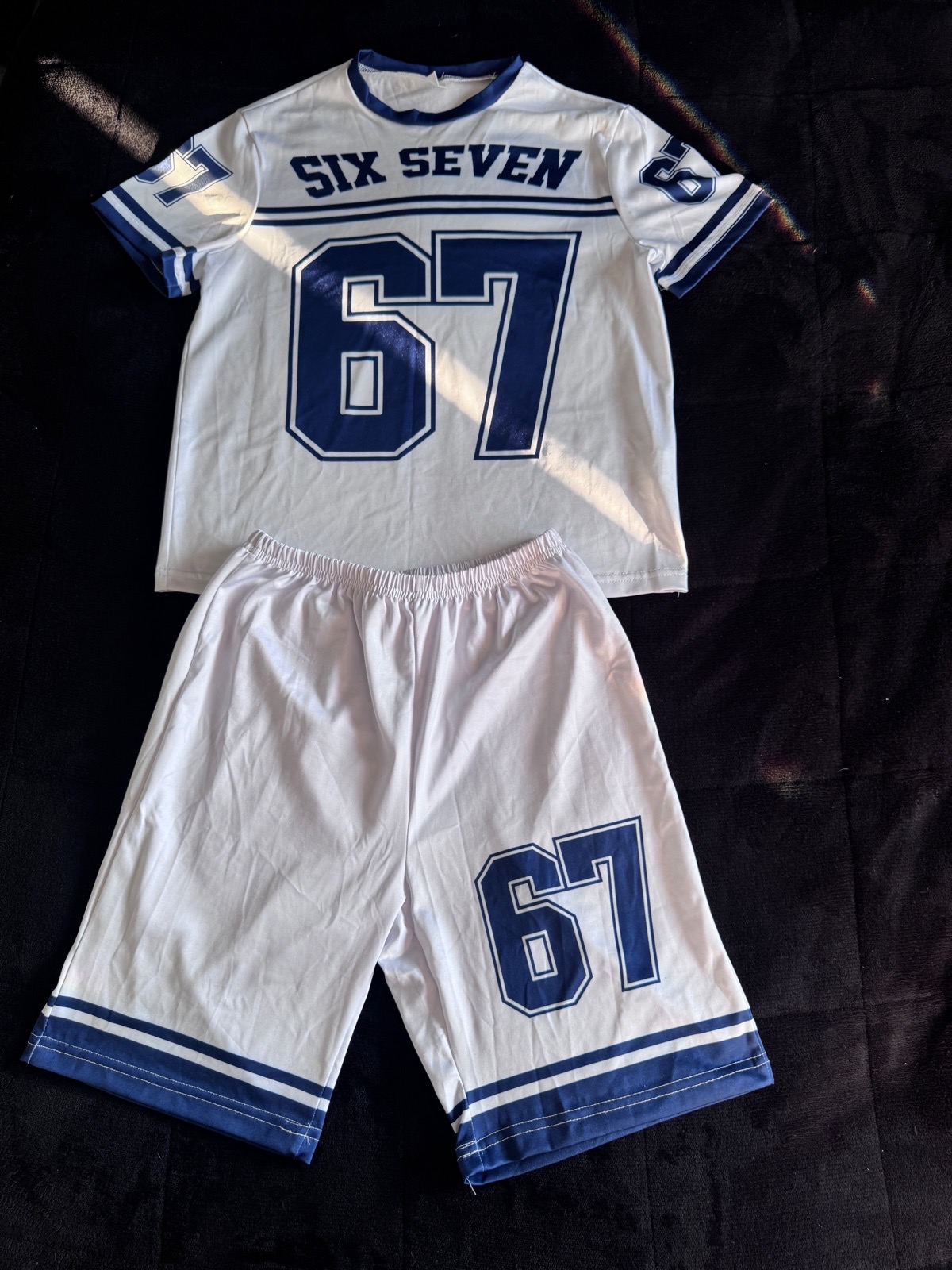 Kids White Navy 67 Varsity T-Shirt Basketball Shorts Set Age 10 Years