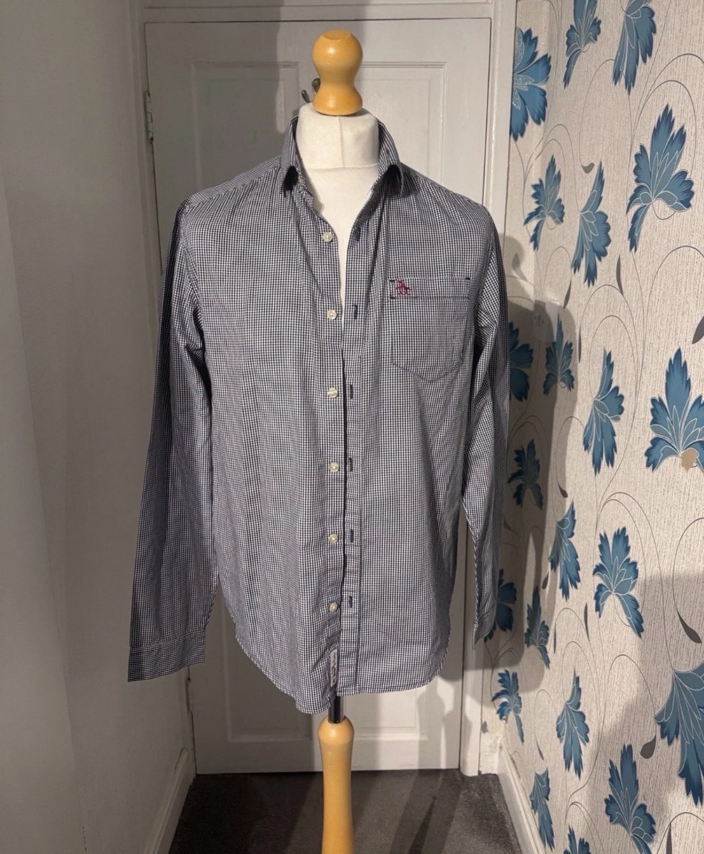 Original Penguin Heritage Slim Fit Shirt Navy White Gingham Check Men’s M
