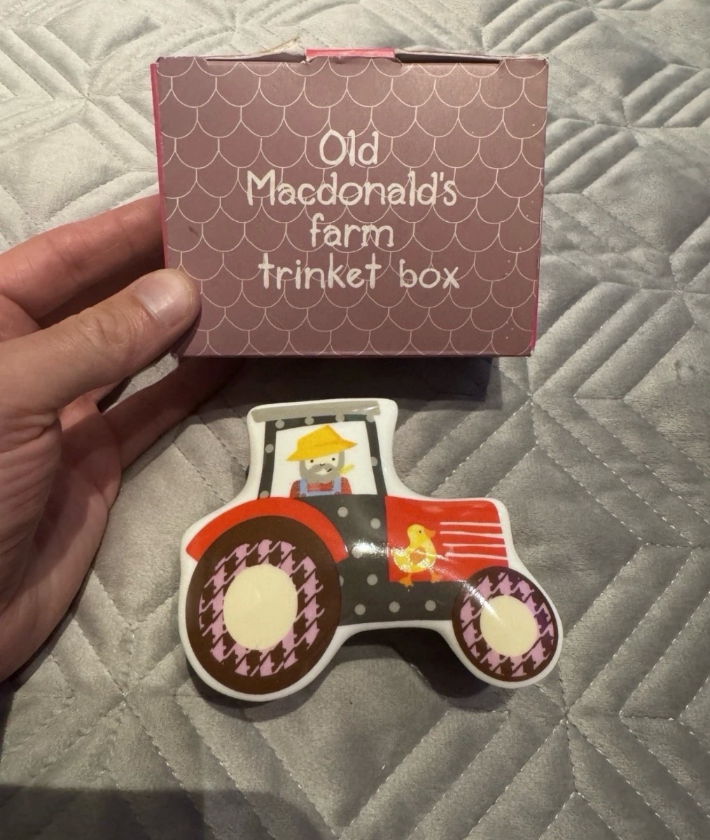 Queens Little Rhymes Old MacDonald’s Farm Tractor Trinket Box Fine China Farmyard With Box