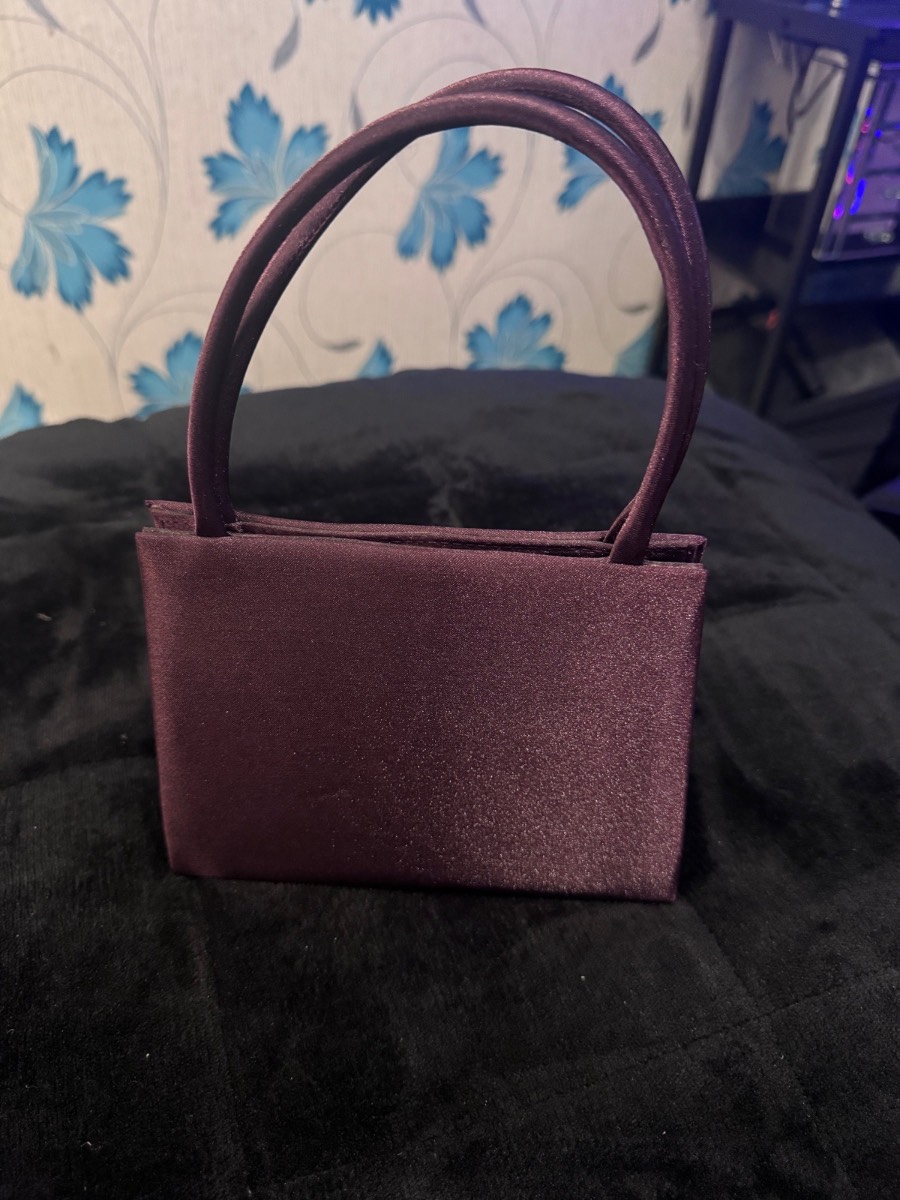 BHS Satin Evening Handbag Plum Purple One Size Mini Occasion Bag