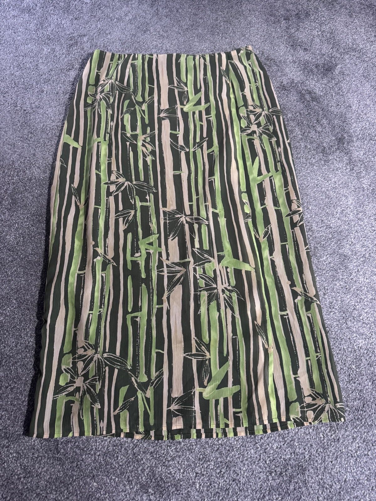 Villager Y2K Bamboo Print Midi Skirt Green UK 14 Liz Claiborne Summer