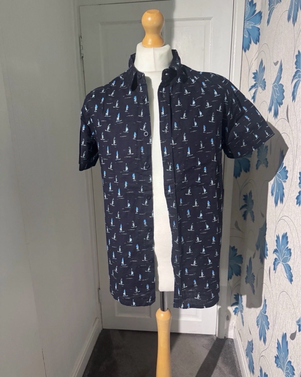 Mountain Warehouse Summer Shirt Navy Sailboat Print Size S Short Sleeve Organic Cotton