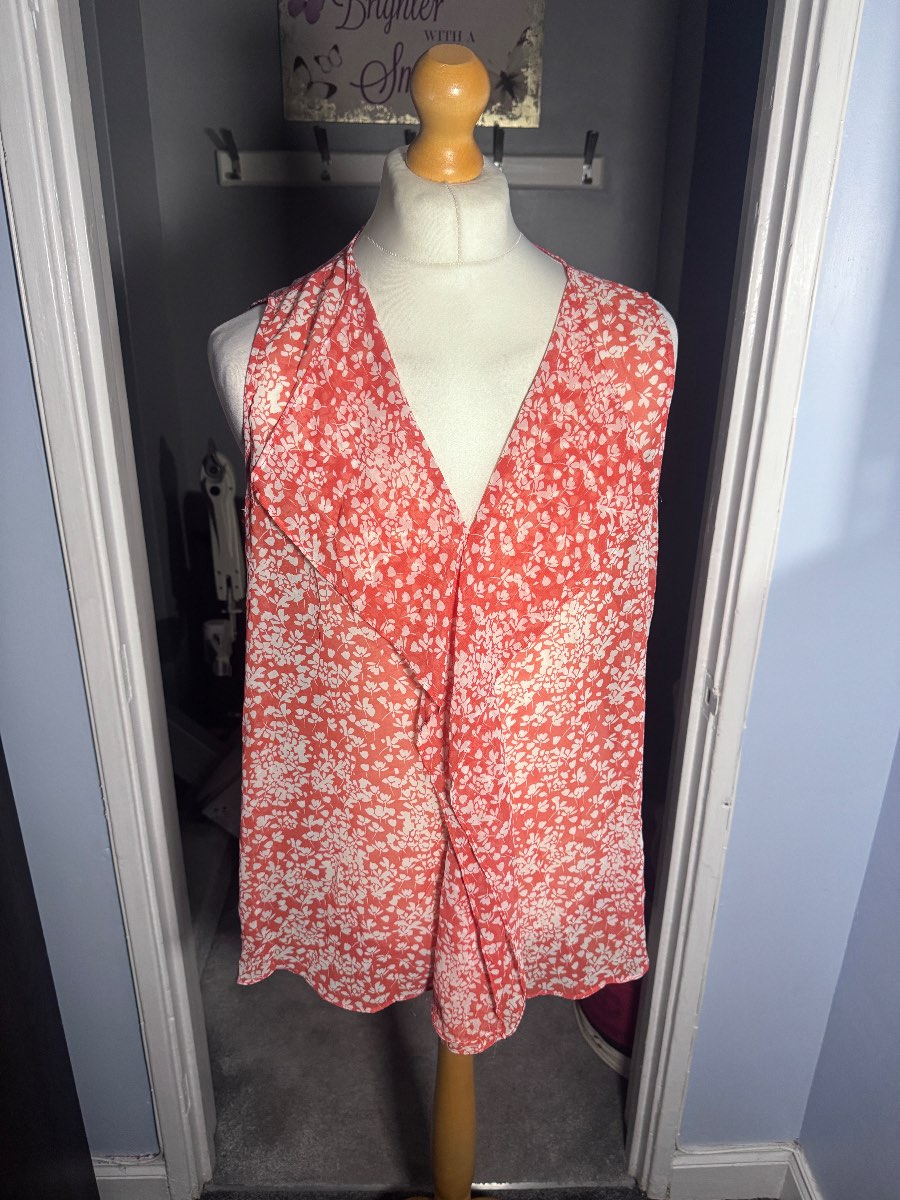 F&F Sleeveless Wrap Blouse Pink Floral UK 22 Lightweight Summer Top
