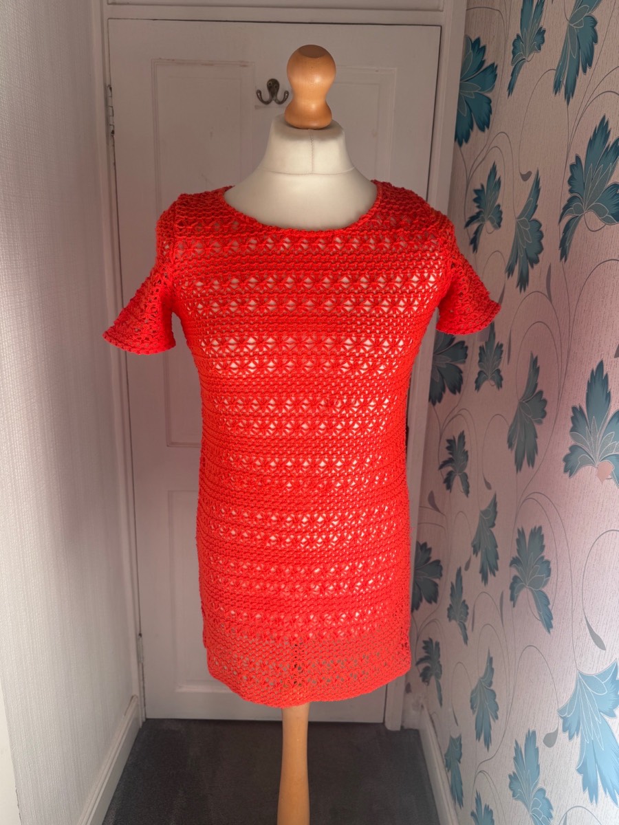 Next Crochet Tunic Dress Bright Orange UK 10 Beach Cover Up Summer