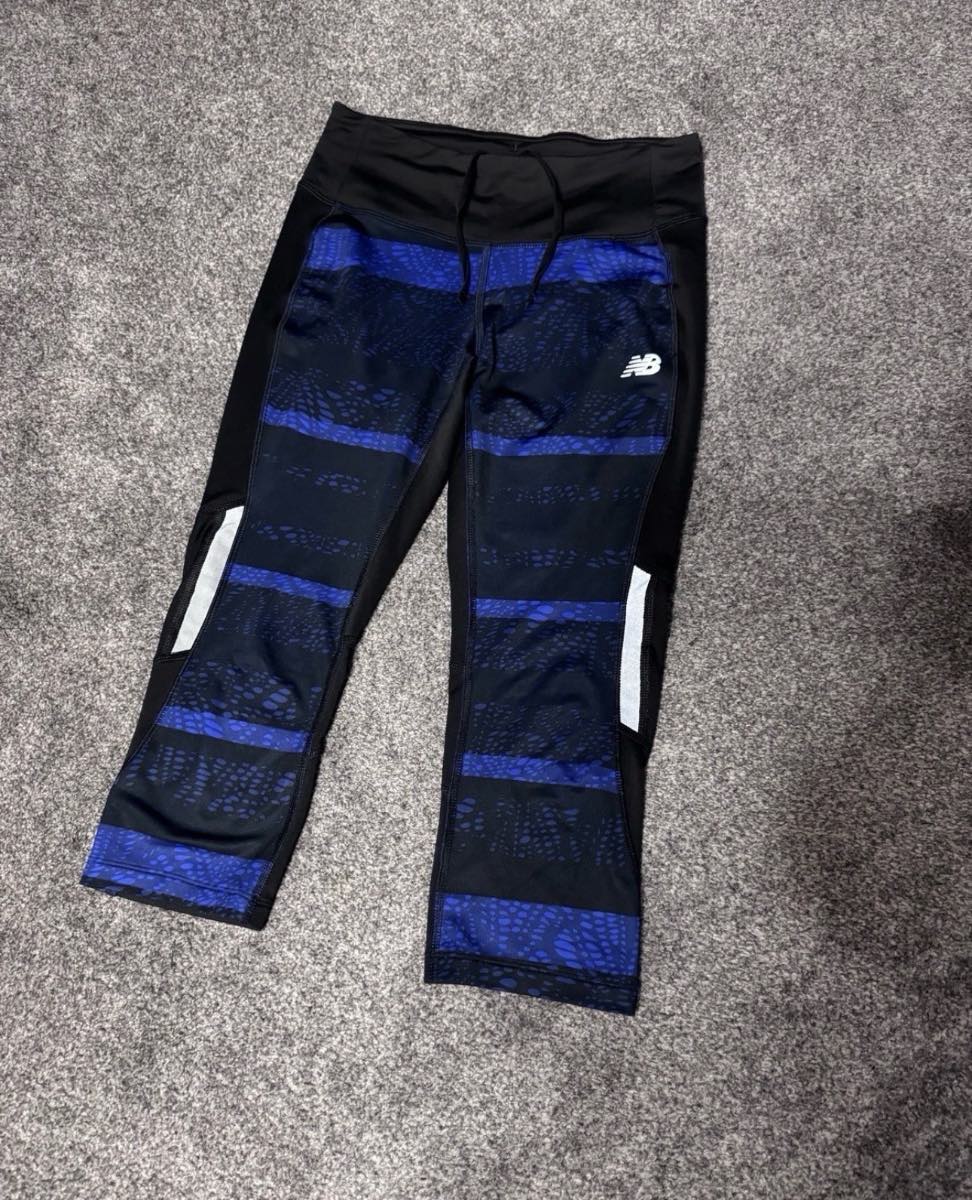 New Balance 3/4 Running Leggings Black Blue UK 10 (S) Women’s Reflective