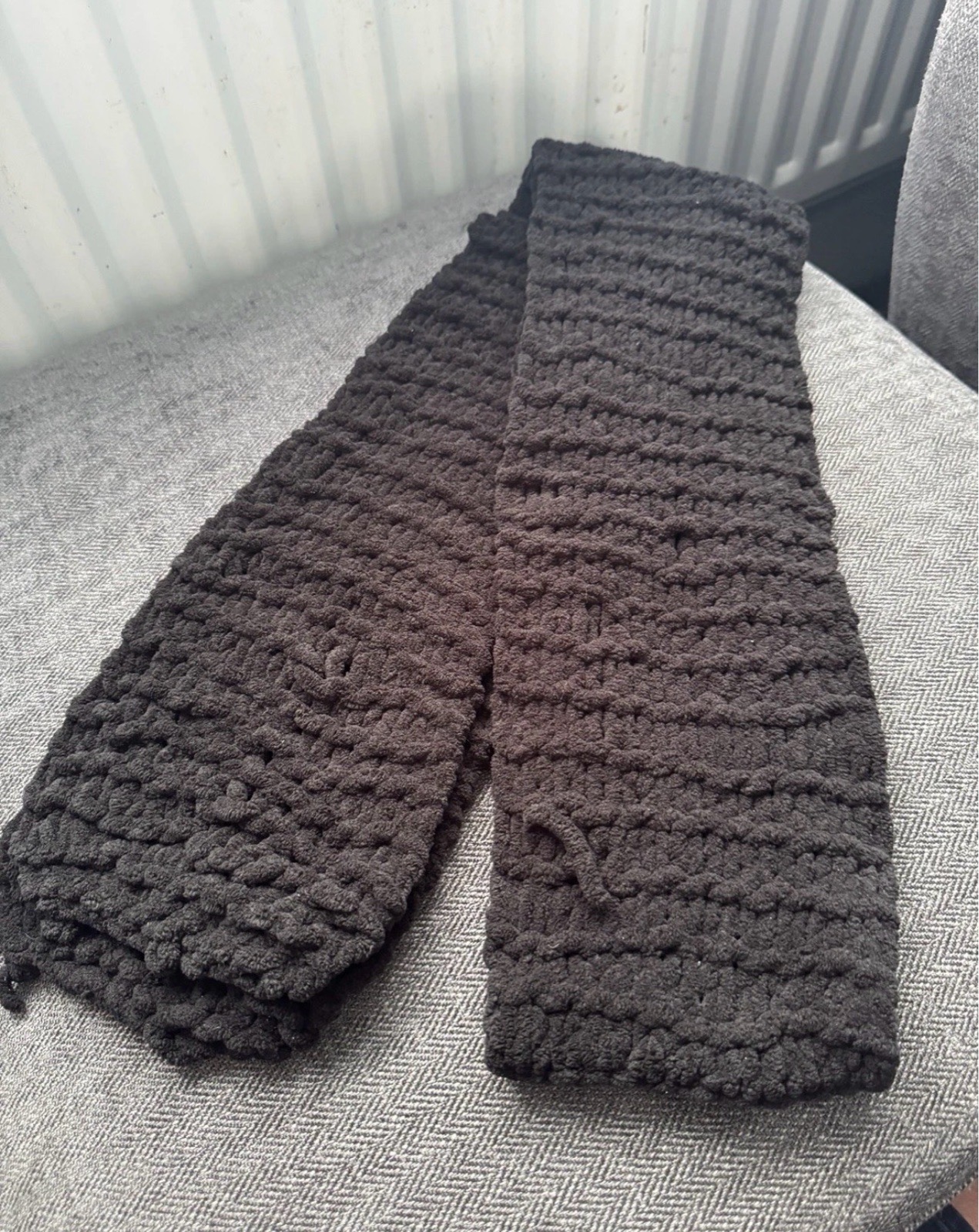 Chunky Knit Scarf Black Chenille Textured Soft Warm Winter Accessory
