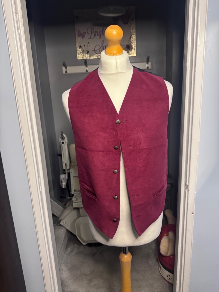 Vintage Burtons Waistcoat Burgundy Small 36–38” Cotton Wedding Smart Casual UK Made
