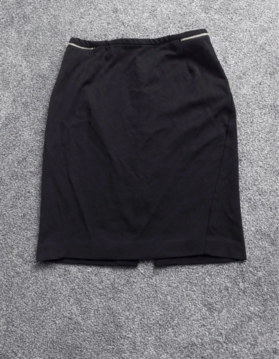 H&M Pencil Skirt Black UK 10 (EU 38) Gold Zip Detail Knee Length