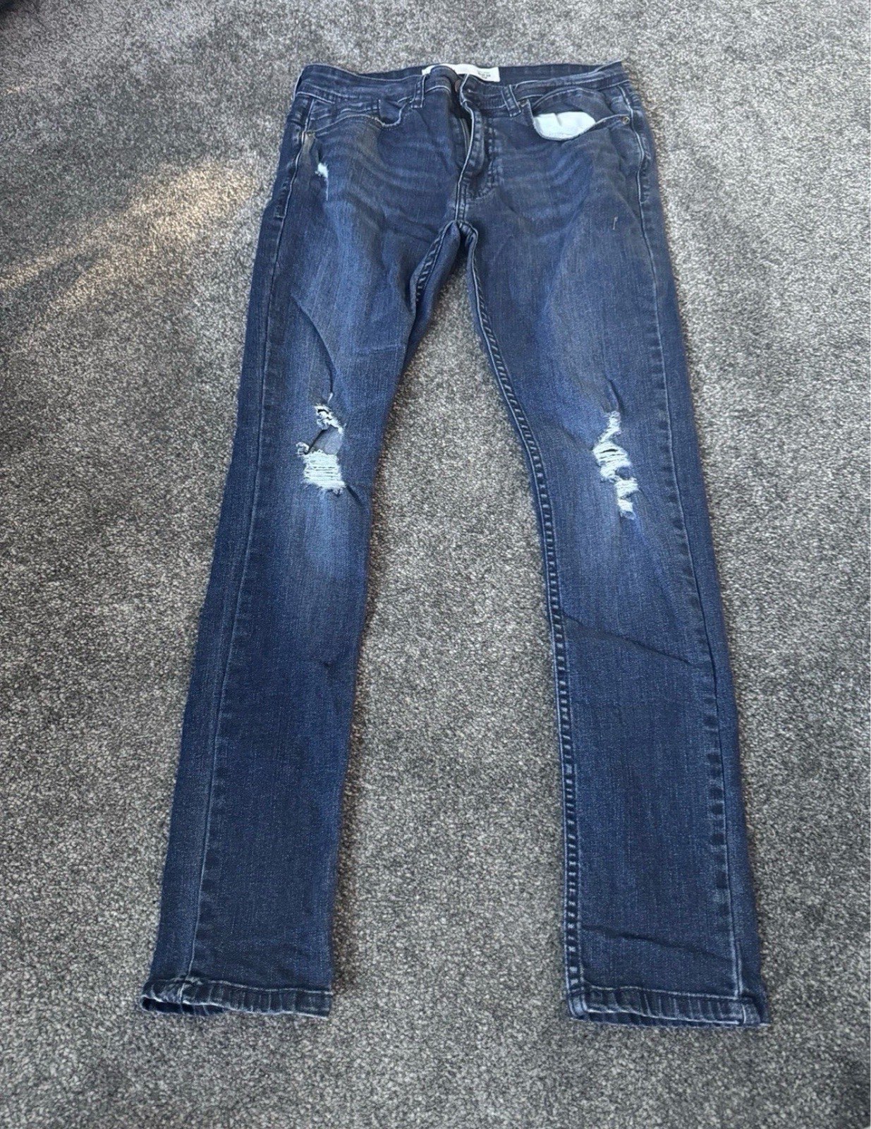 Burton Skinny Jeans Dark Blue W32R Ripped Distressed Stretch Denim