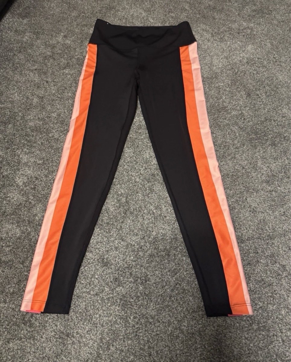 Next Active Leggings Black Pink Side Stripe UK 10 High Waist Gym Yoga