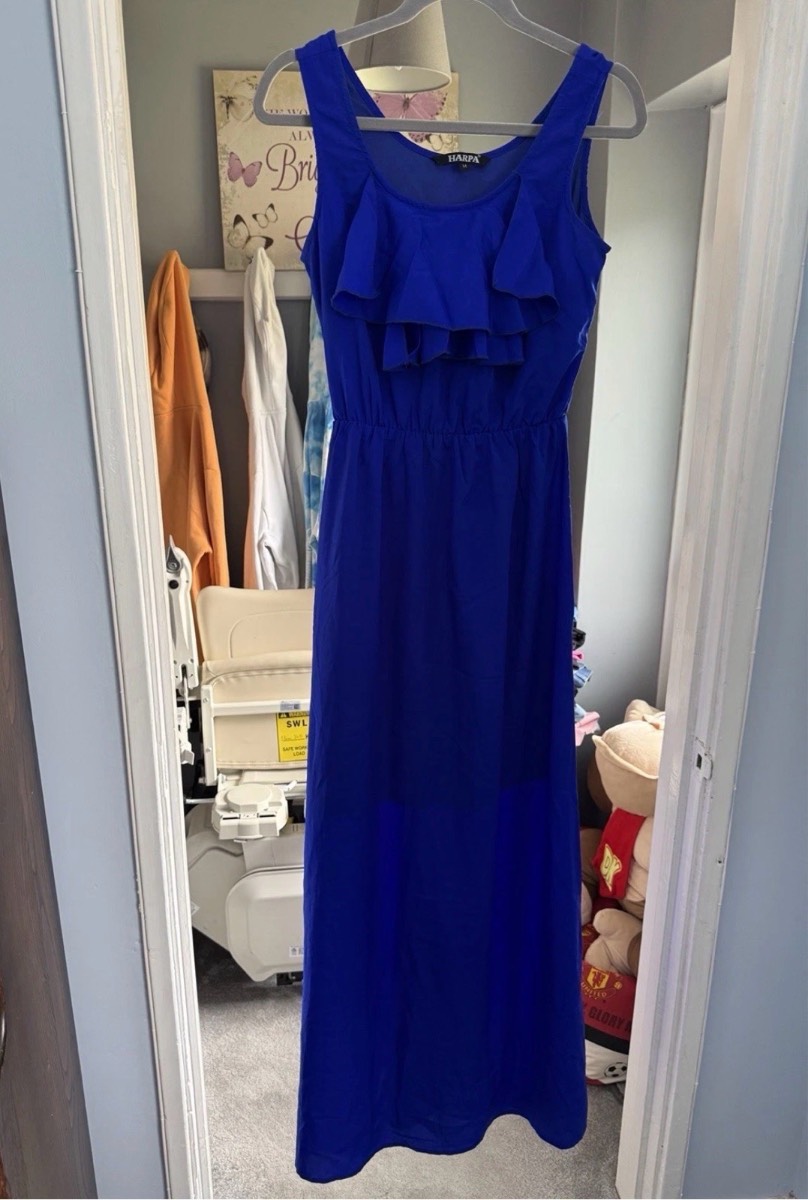 Harpa Maxi Dress, Royal Blue, Size M (UK 10–12) Summer Ruffle Chiffon Dress