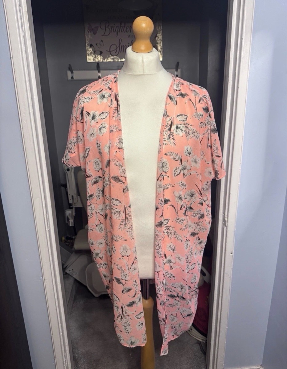 New Look Kimono Cover Up Pink Floral Size S Lightweight Summer Cardigan