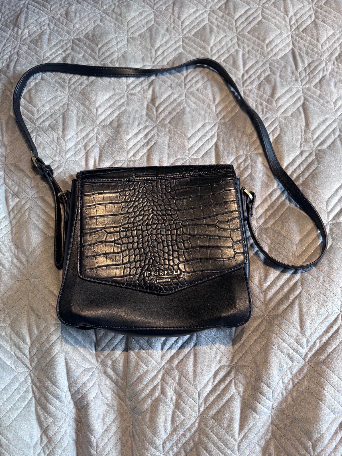 Fiorelli Black Croc Embossed Crossbody Handbag Adjustable Strap