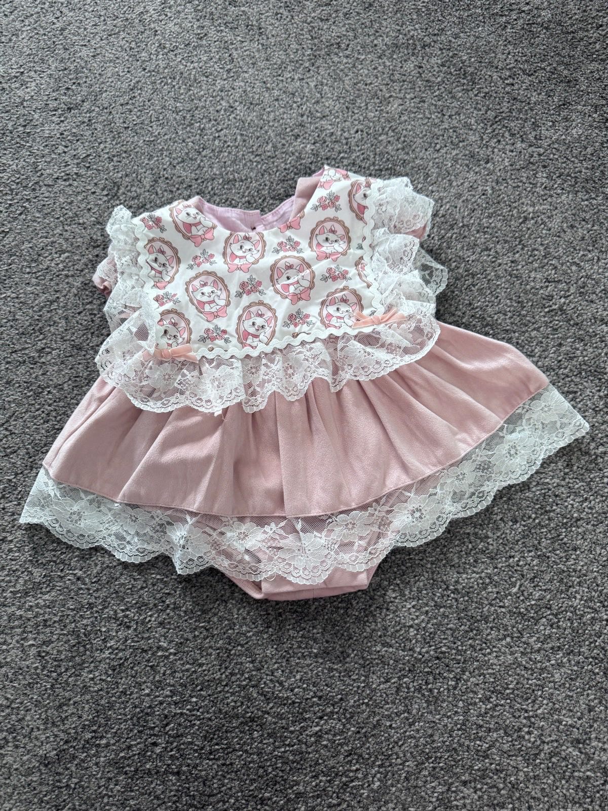 Dolly Wears Baby Romper Dress, Pink, 9–12 Months, Marie Aristocats Cat Lace