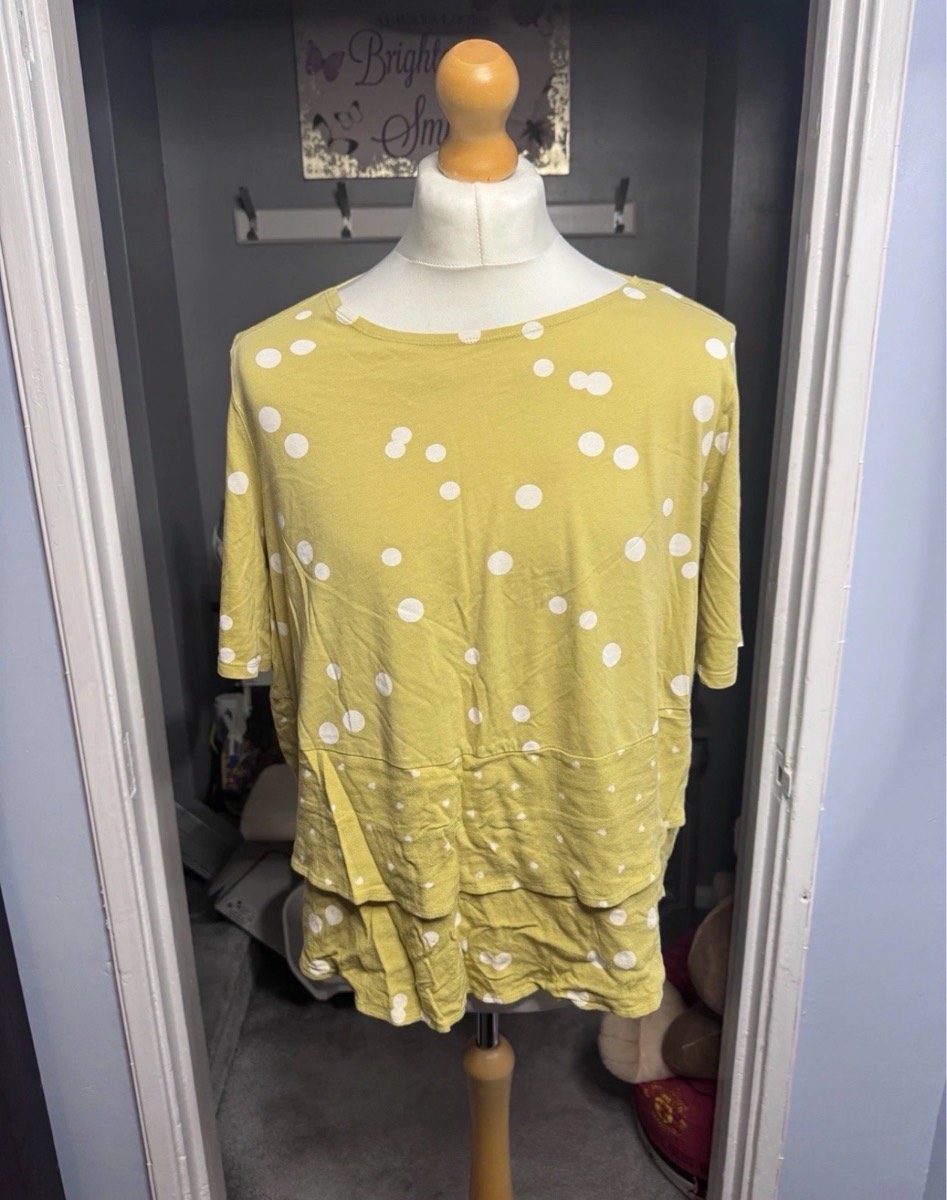Next Tiered Tunic Top Yellow Polka Dot UK 22 Layered Short Sleeve Cotton