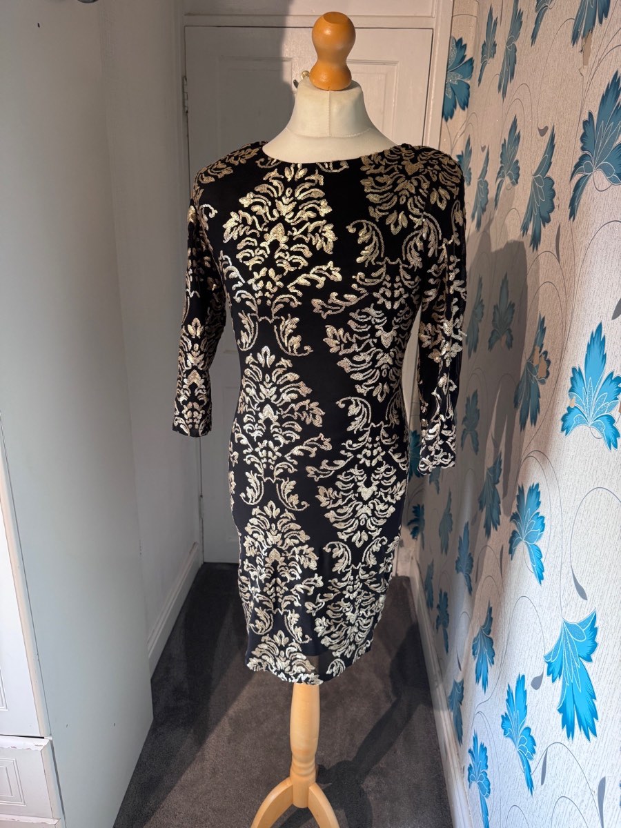 TFNC London Bodycon Dress Black Gold Sequin Size M BNWT Party Cocktail