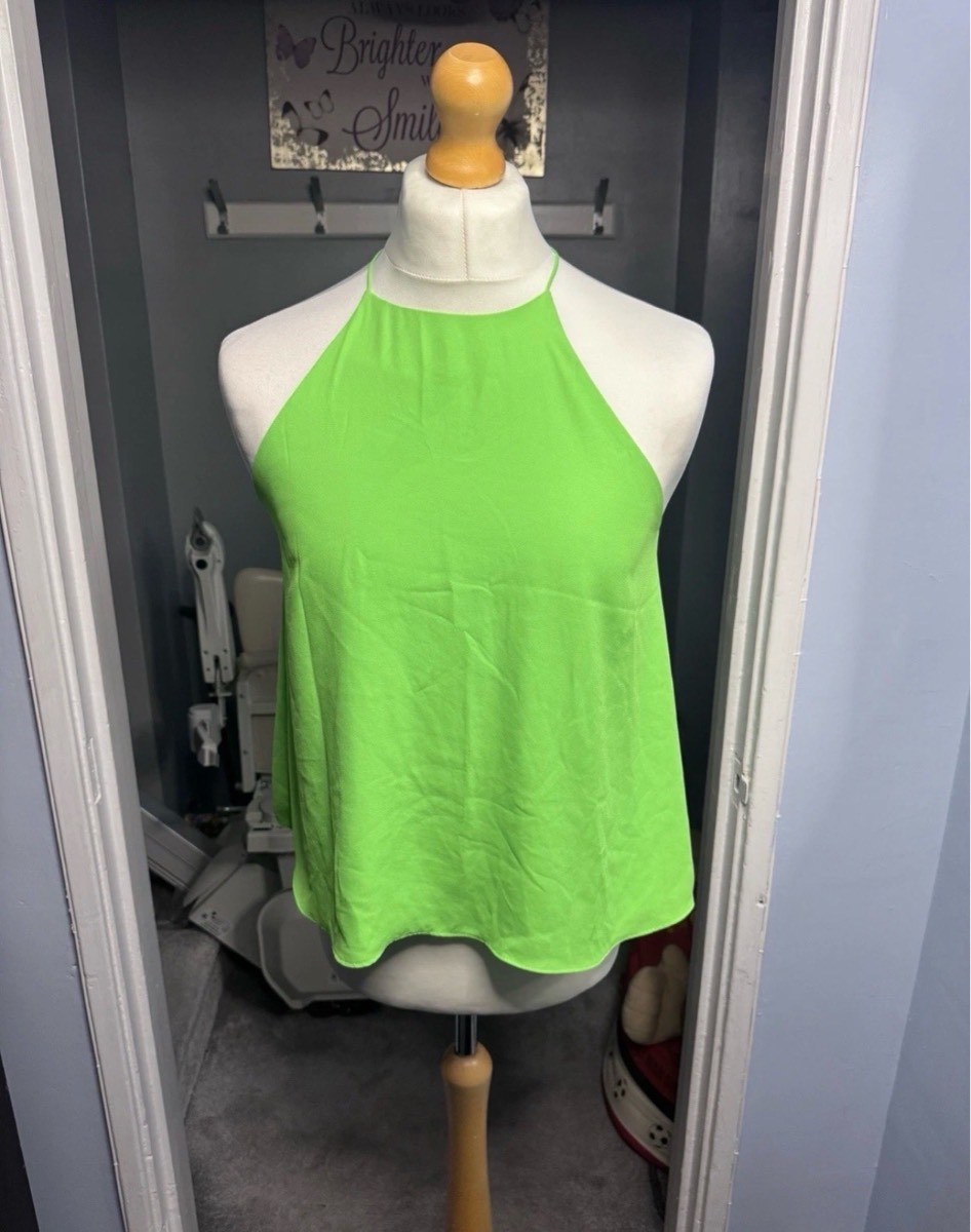 Zara Halterneck Cami Top Neon Green UK 14 Sleeveless Summer