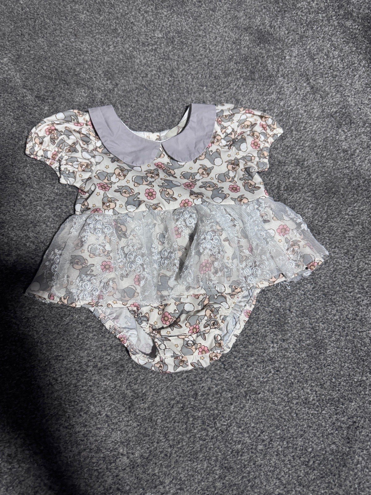 Dolly Wears Disney Thumper Romper Dress Grey Pink 9–12 Months Lace Tutu