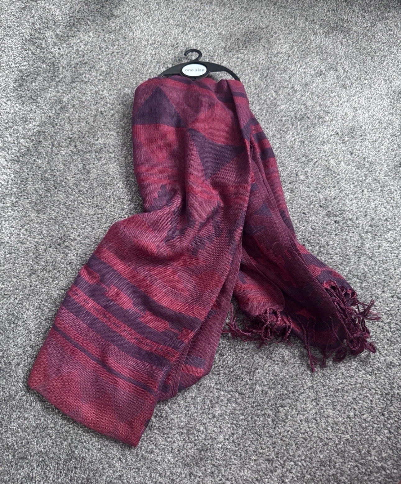 George Burgundy Red Geometric Print Scarf One Size Tassel Fringe