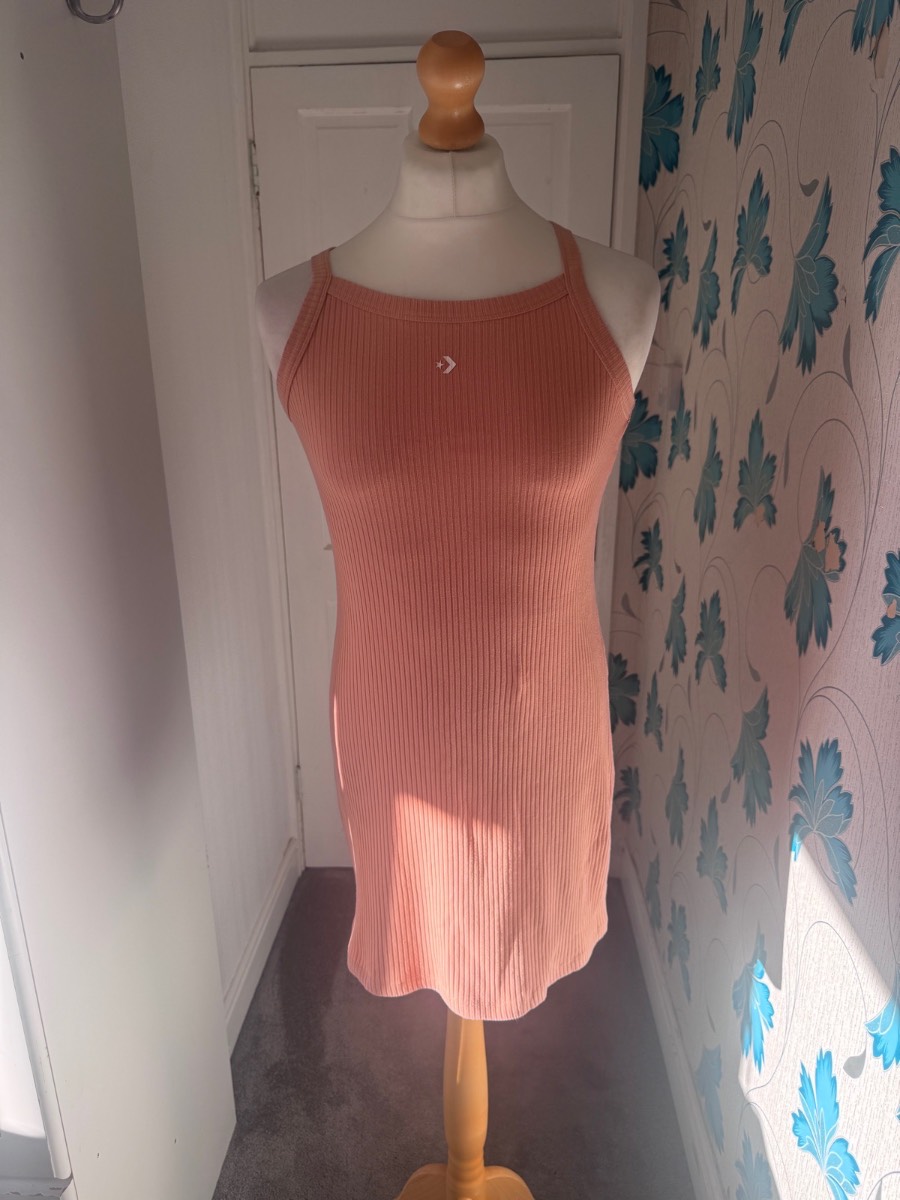 Converse Summer Ribbed Vest Dress Apricot Size M Stretch Bodycon Casual
