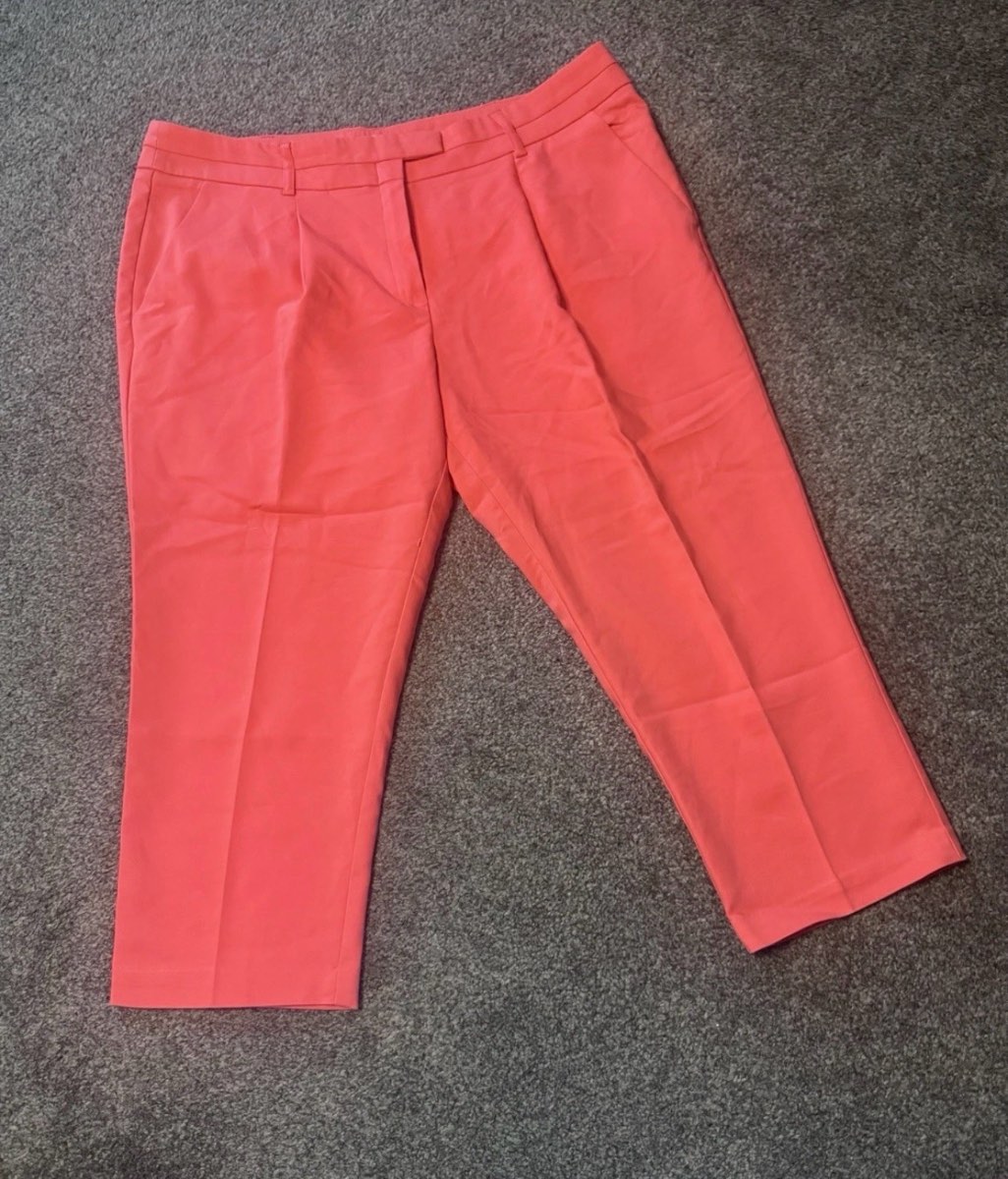 Wallis Limited Edition Cropped Trousers Coral Pink UK 14 Smart Tailored Summer