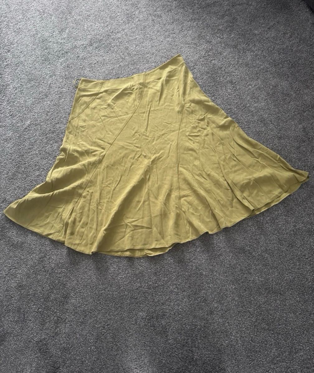 Wallis Flared Skirt Olive Green UK 16 Lyocell Linen Blend Summer Midi