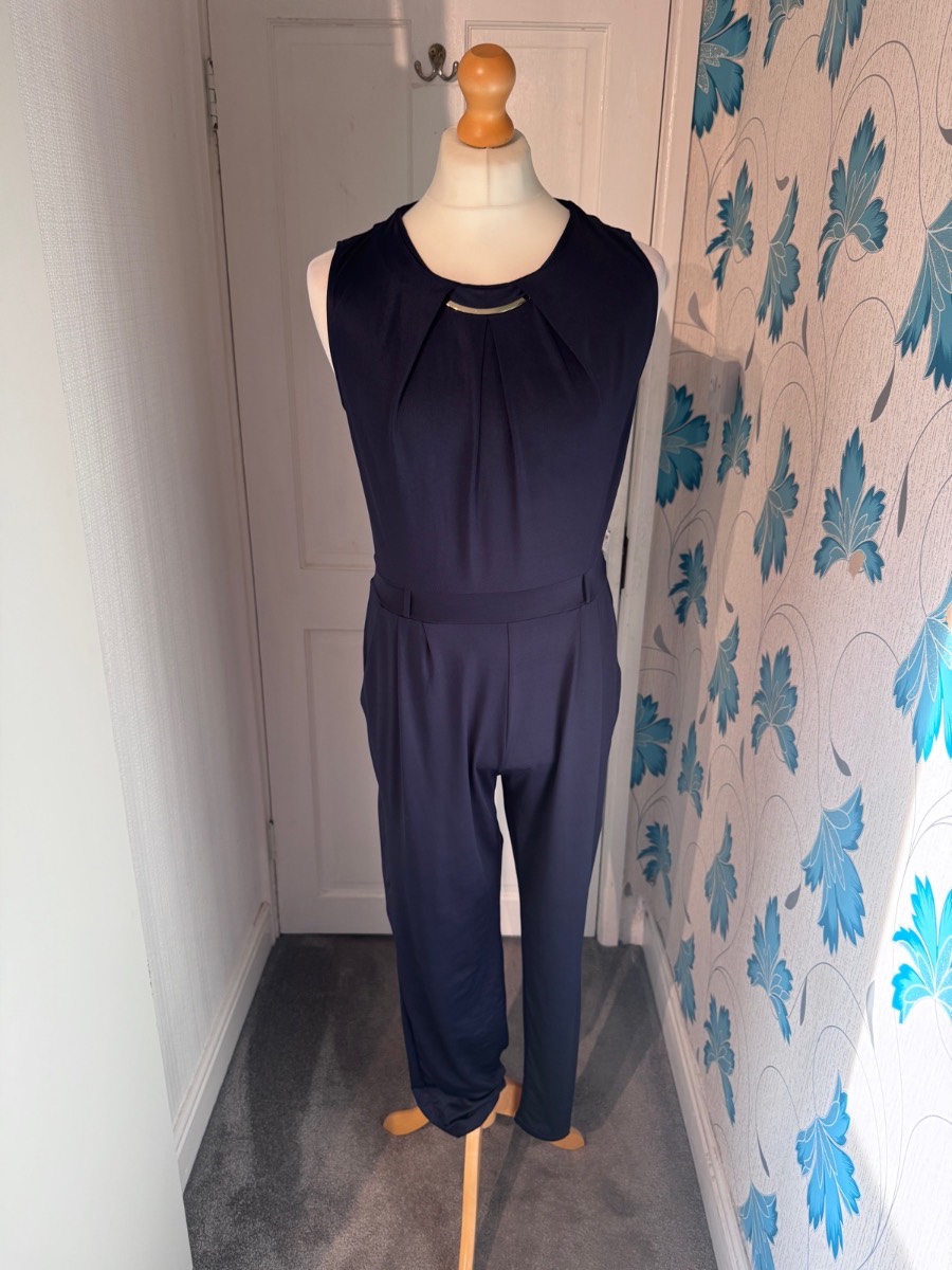 Yumi Jumpsuit Navy Blue UK 14 Sleeveless Tapered Leg Smart Occasion