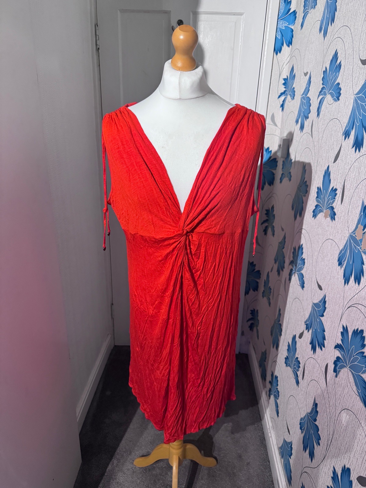M&S Collection Orange Twist Front Midi Dress UK 22 Summer Holiday