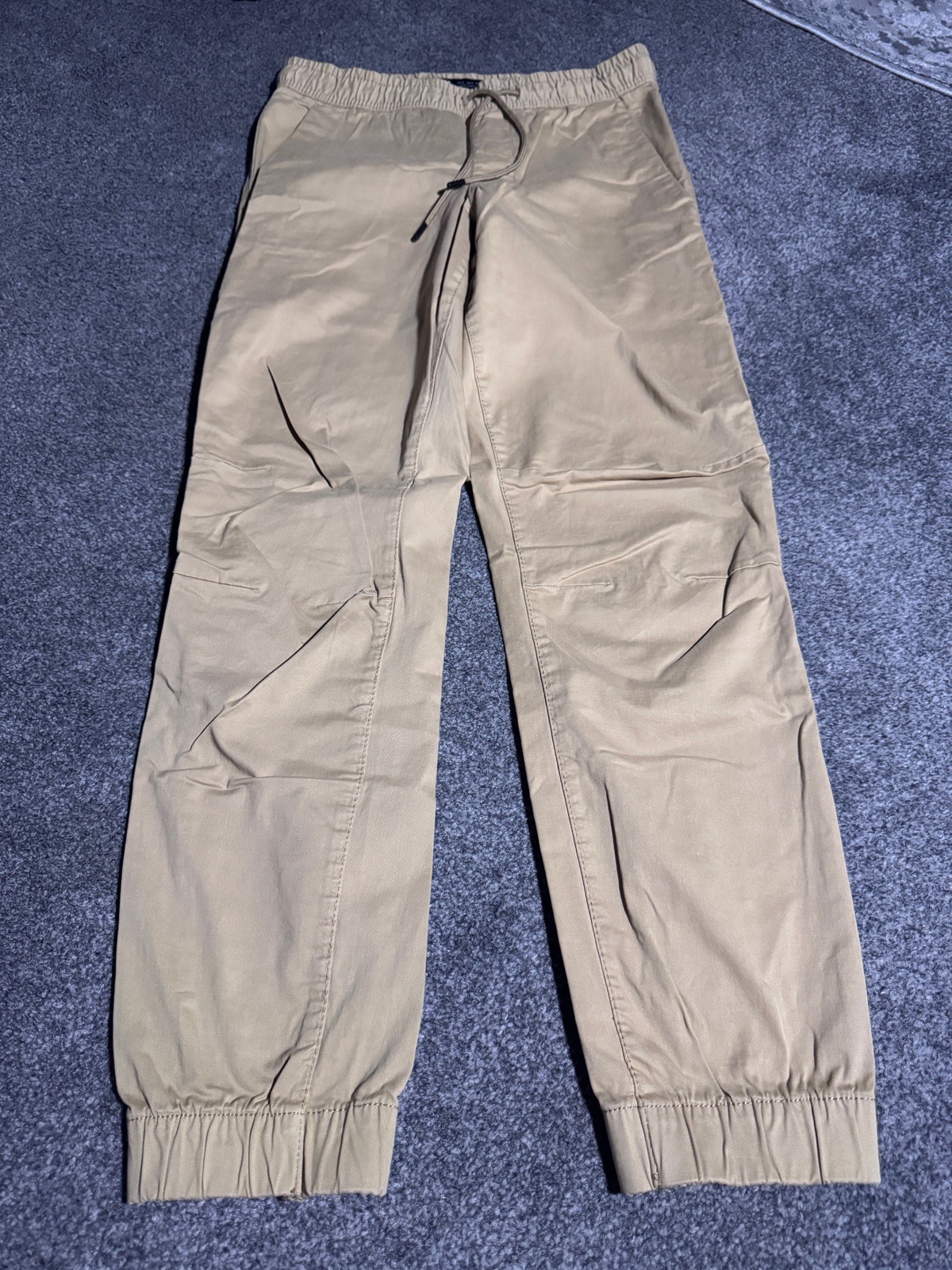 Zara Cargo Jogger Trousers Beige UK S 8-10 Cotton Stretch Utility Cuffed