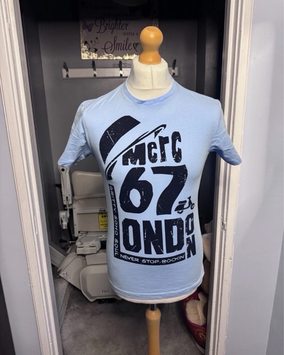 Merc London Graphic T-Shirt Light Blue XS 100% Cotton London Print